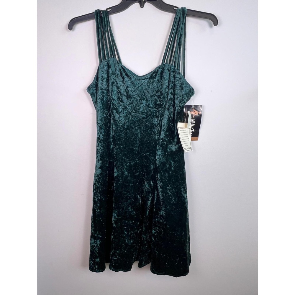 VTG 90s All That Jazz Crushed Velvet Spaghetti Strap Mini Dress Green Size NWT
